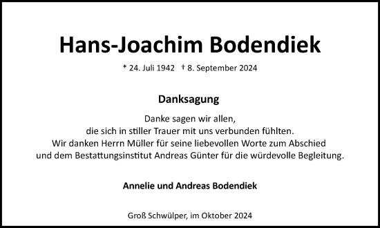 Traueranzeige von Hans-Joachim Bodendiek von Braunschweiger Zeitung