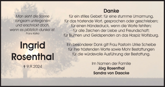 Traueranzeige von Ingrid Rosenthal von Braunschweiger Zeitung