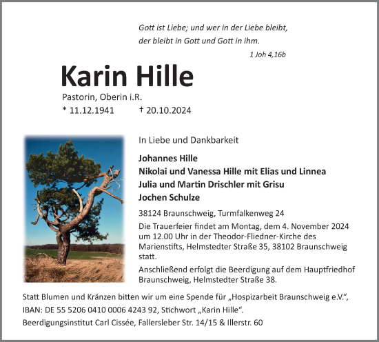 Traueranzeige von Karin Hille von Braunschweiger Zeitung