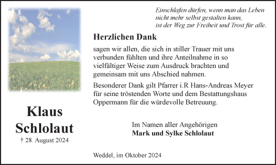 Traueranzeige von Klaus Schlolaut von Braunschweiger Zeitung