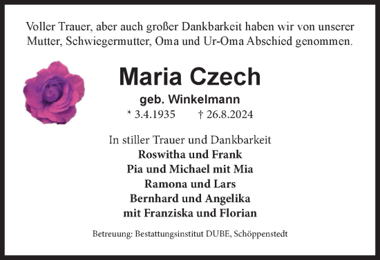 Traueranzeige von Maria Czech von Braunschweiger Zeitung