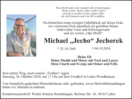 Traueranzeige von Michael Jechorek von Wolfsburger Nachrichten, Helmstedter Nachrichten