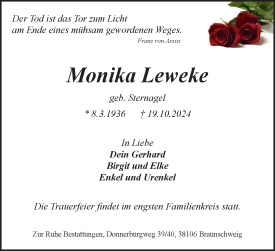 Traueranzeige von Monika Leweke von Braunschweiger Zeitung