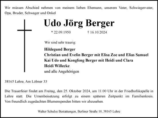 Traueranzeige von Udo Jörg Berger von Braunschweiger Zeitung