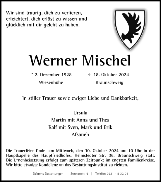 Traueranzeige von Werner Mische von Braunschweiger Zeitung