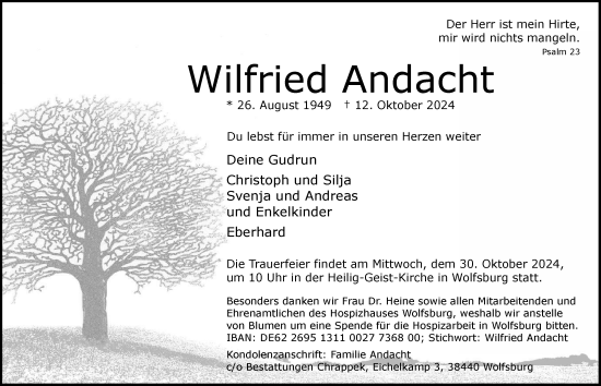Traueranzeige von Wilfried Andacht von Wolfsburger Nachrichten