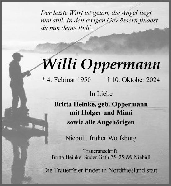 Traueranzeige von Willi Oppermann von Wolfsburger Nachrichten