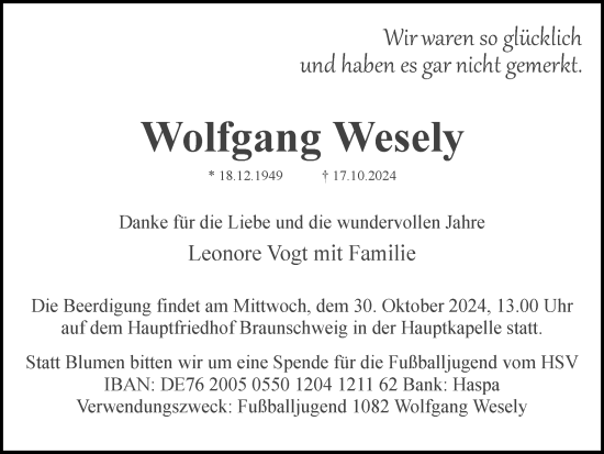 Traueranzeige von Wolfgang Wesely von Braunschweiger Zeitung