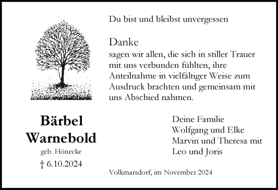 Traueranzeige von Bärbel Warnebold 