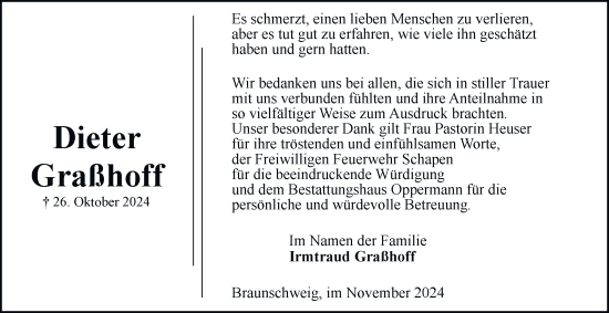 Traueranzeige von Dieter Graßhoff 