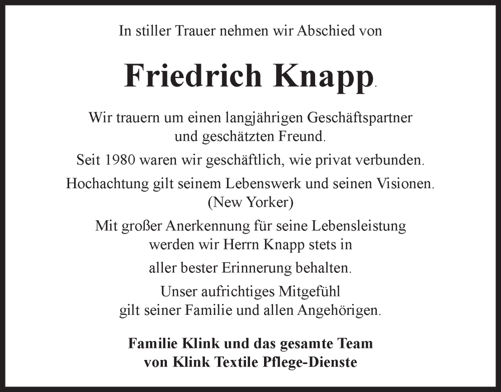  Traueranzeige für Friedrich Knapp vom 30.11.2024 aus Salzgitter-Zeitung