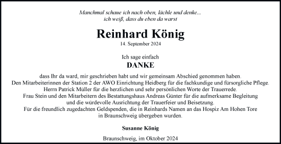 Traueranzeige von Reinhard König 