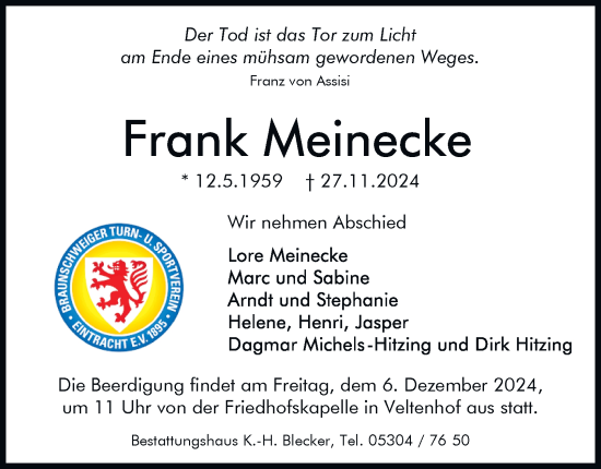 Traueranzeige von Frank Meinecke 