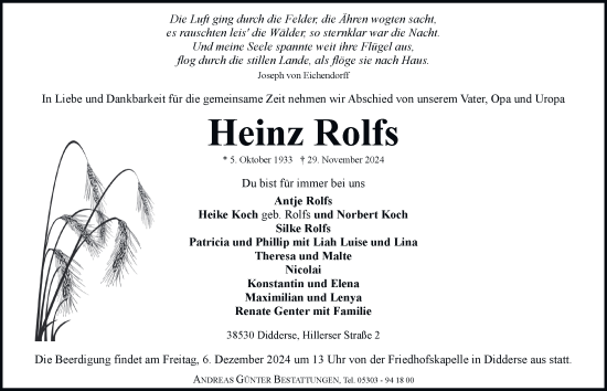 Traueranzeige von Heinz Rolfs 