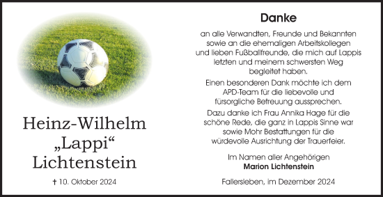 Traueranzeige von Heinz-Wilhelm Lichtenstein 