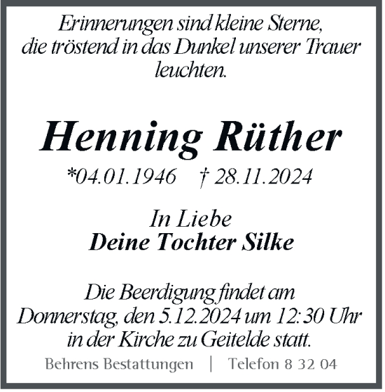 Traueranzeige von Henning Rüther 
