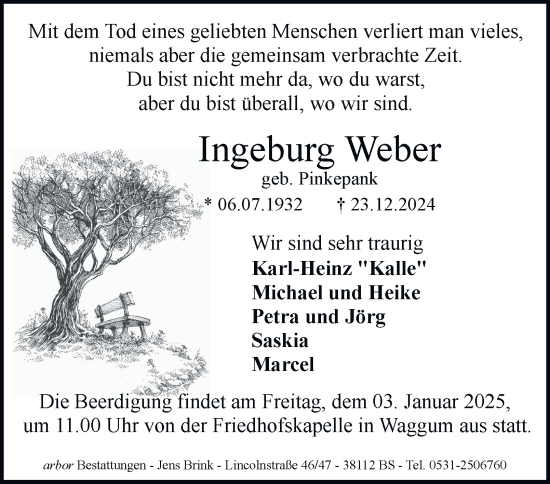 Traueranzeige von Ingeburg Weber 