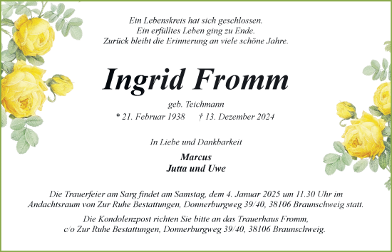 Traueranzeige von Ingrid Fromm 