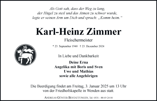 Traueranzeige von Karl-Heinz Zimmer 