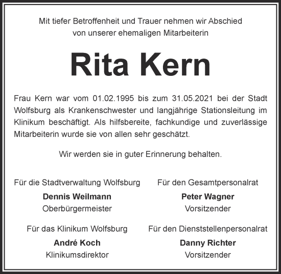 Traueranzeige von Rita Kern 