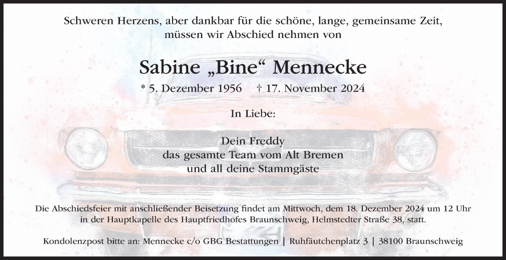  Traueranzeige für Sabine  Mennecke vom 07.12.2024 aus 