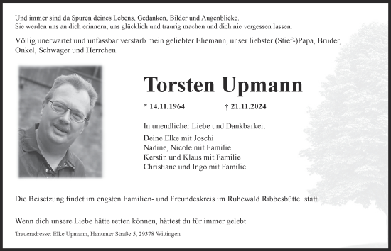 Traueranzeige von Torsten Upmann 