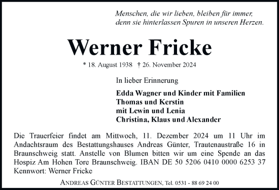 Traueranzeige von Werner Fricke 