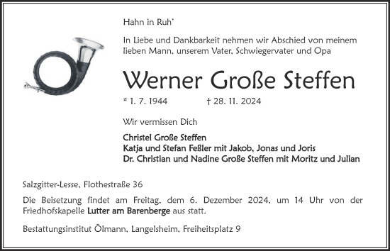 Traueranzeige von Werner Große Steffen von Salzgitter-Zeitung