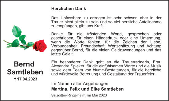 Traueranzeige von Bernd Samtleben von Salzgitter-Zeitung