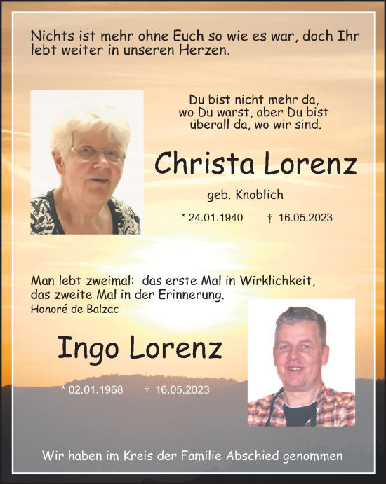 Traueranzeige von Christa und Ingo Lorenz von Braunschweiger Zeitung