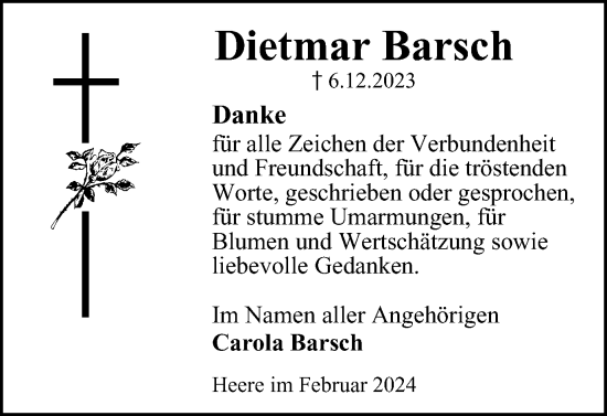 Traueranzeige von Dietmar Barsch von Salzgitter-Zeitung