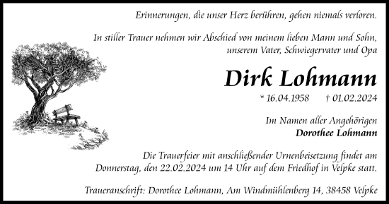 Traueranzeige von Dirk Lohmann von Wolfsburger Nachrichten