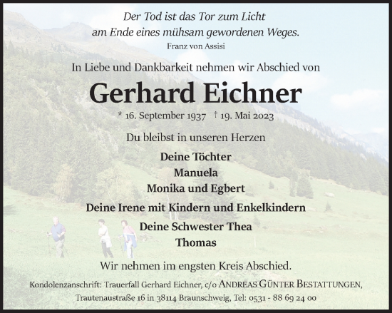 Traueranzeige von Gerhard Eichner von Braunschweiger Zeitung