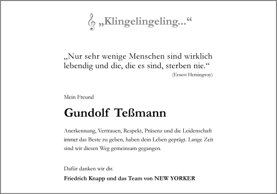 Traueranzeige von Gundolf Teßmann von Braunschweiger Zeitung