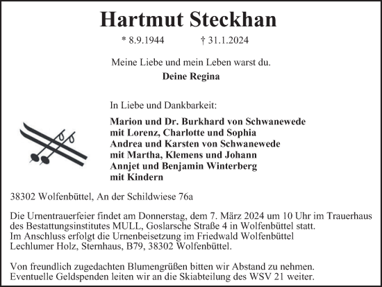 Traueranzeige von Hartmut Steckhan von Wolfenbütteler Zeitung