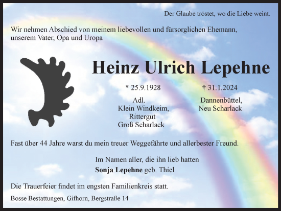 Traueranzeige von Heinz Ulrich Lepehne von Wolfsburger Nachrichten