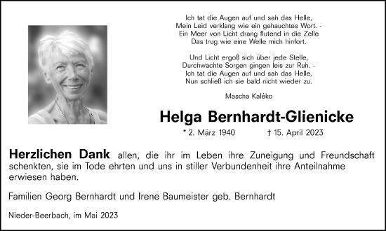 Traueranzeige von Helga Bernhardt-Glienicke von Braunschweiger Zeitung