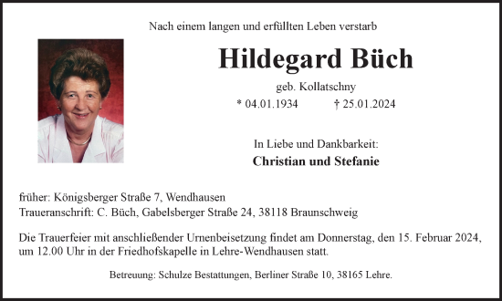 Traueranzeige von Hildegard Büch von Braunschweiger Zeitung