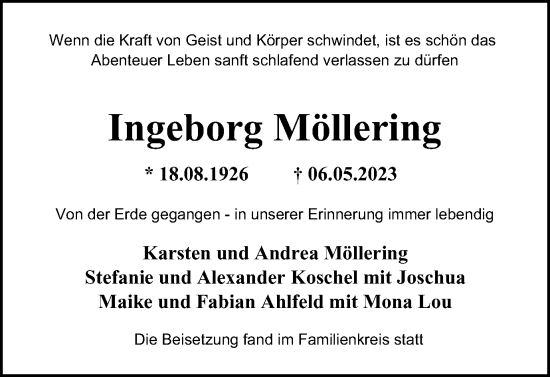 Traueranzeige von Ingeborg Möllering von Braunschweiger Zeitung