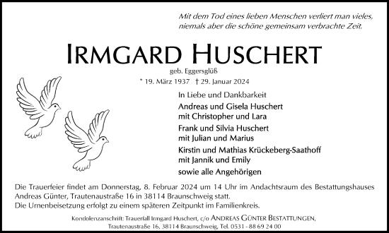 Traueranzeige von Irmgard Huschert von Braunschweiger Zeitung