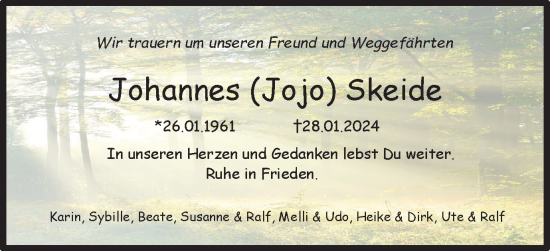 Traueranzeige von Johannes Skeide von Braunschweiger Zeitung
