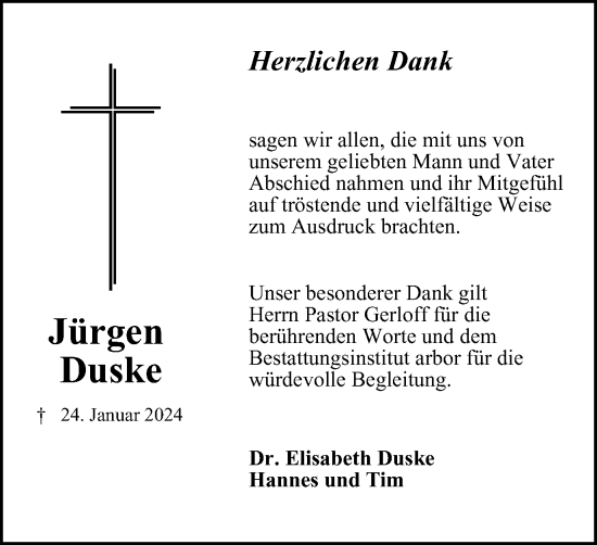 Traueranzeige von Jürgen Duske von Braunschweiger Zeitung