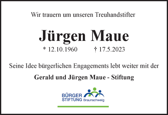 Traueranzeige von Jürgen Maue von Braunschweiger Zeitung