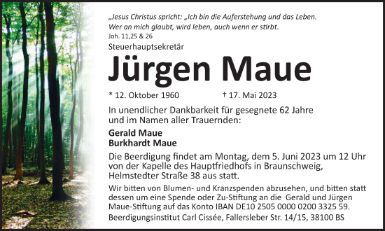 Traueranzeige von Jürgen Maue von Braunschweiger Zeitung