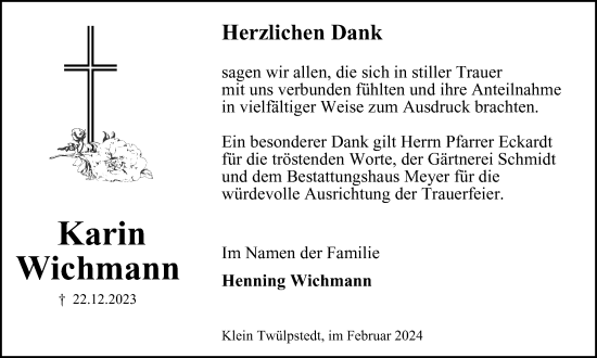 Traueranzeige von Karin Wichmann von Wolfsburger Nachrichten