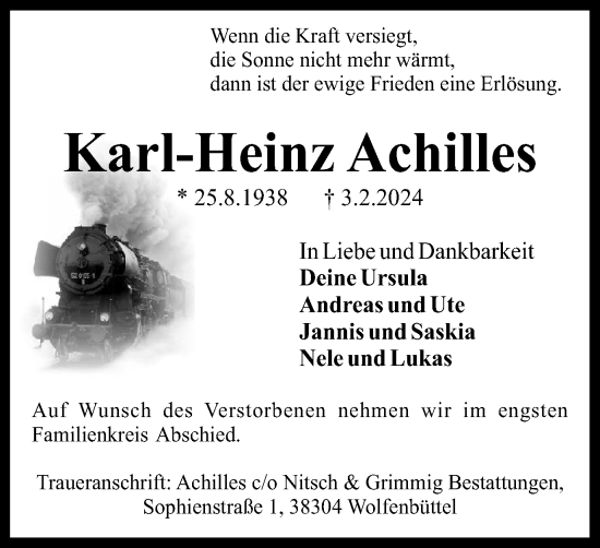 Traueranzeige von Karl-Heinz Achilles von Braunschweiger Zeitung