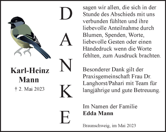 Traueranzeige von Karl-Heinz Mann von Braunschweiger Zeitung