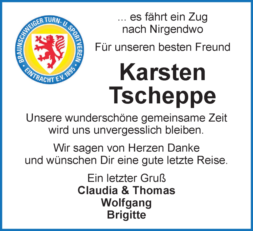  Traueranzeige für Karsten Tscheppe vom 03.02.2024 aus Braunschweiger Zeitung