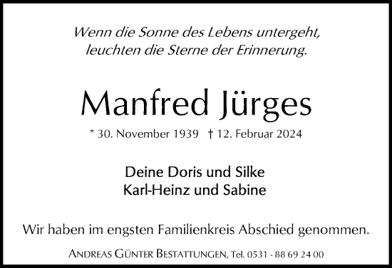 Traueranzeige von Manfred Jürges von Braunschweiger Zeitung