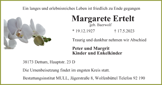 Traueranzeige von Margarete Ertelt von Braunschweiger Zeitung
